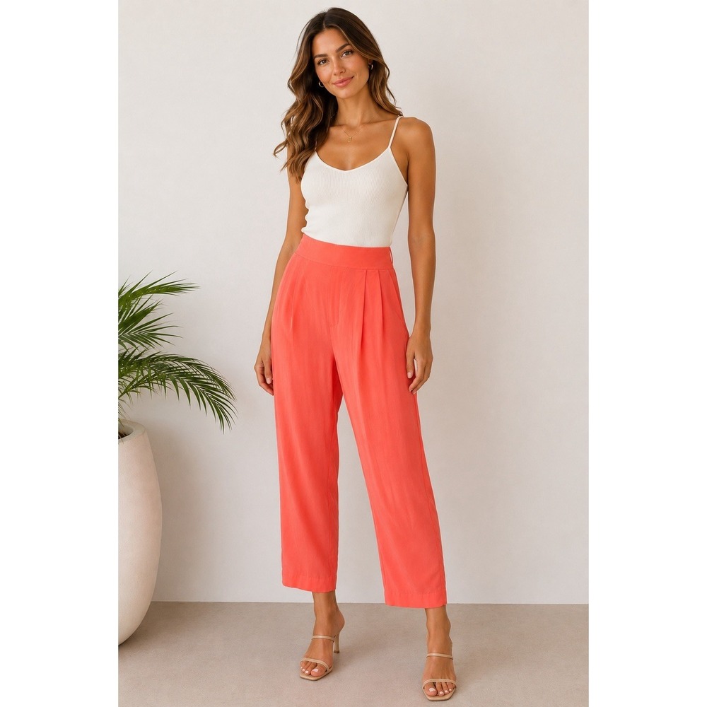 VTG David Hols 100% Silk Pants Coral Pink Pull On Tapered Ankle Slouchy Size 12